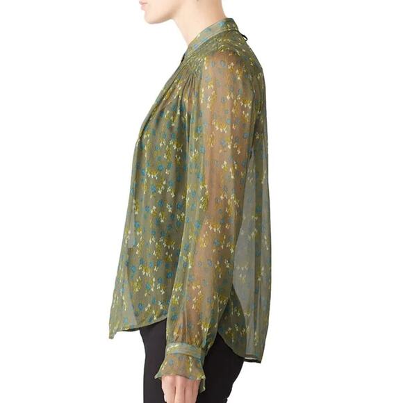 Rag & Bone Sheer Susan Blouse in Olive Floral Size Medium - Picture 2 of 4